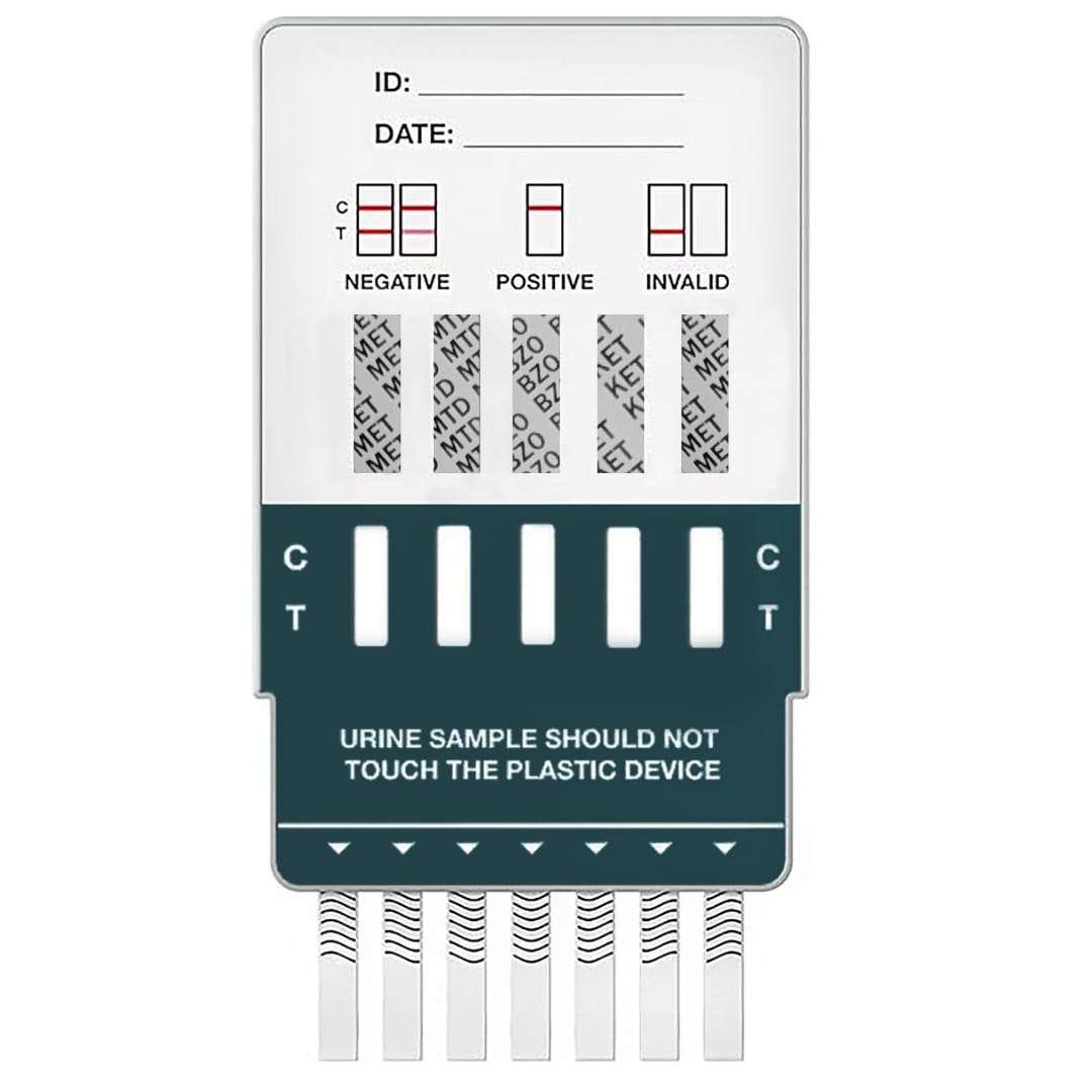 Rapid Urine Drug Test Kit for 10 Common Drugs by Rezure Health Cassette Back - Methamphetamine, Methadone, Benzodiazepines, Ketamine and Methamphetamine