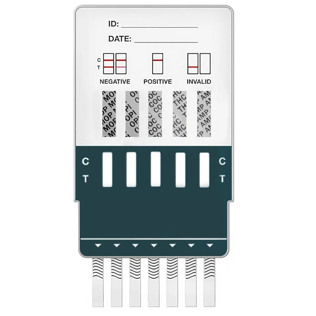 Rapid Urine Drug Test Kit for 10 Common Drugs by Rezure Health Cassette Front - Morphine, Opiates, Cocaine,THC - Cannabis and Amphetamines