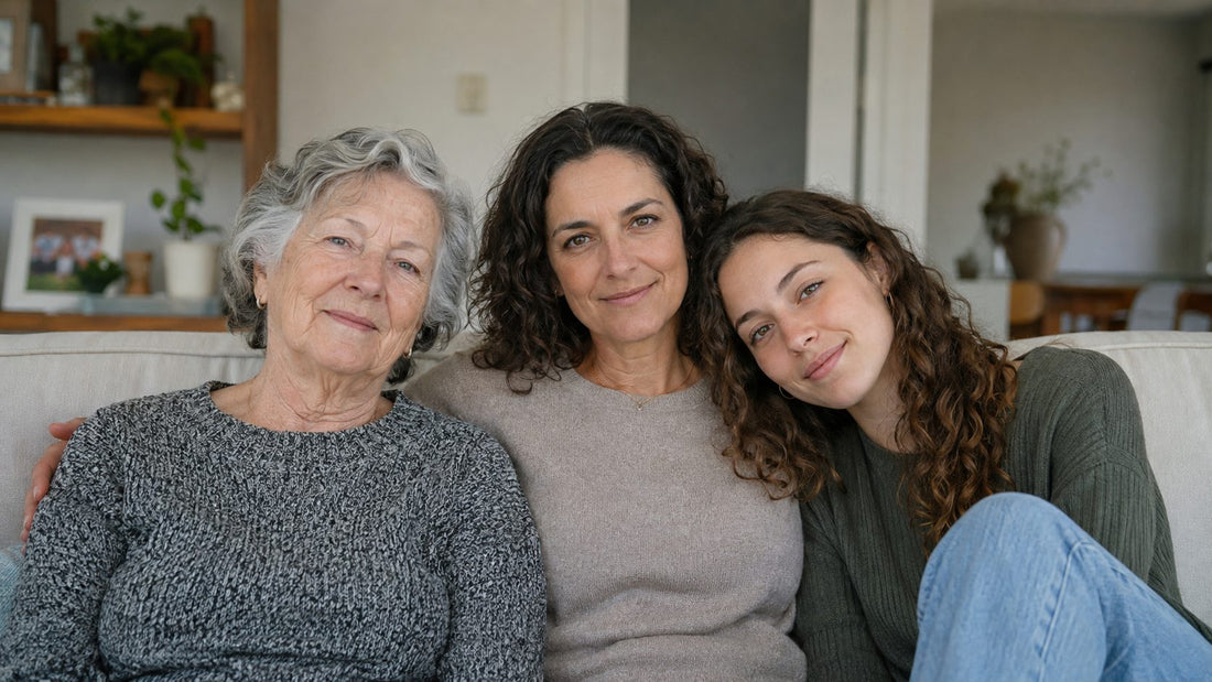 Three Generations Of A Family Sitting Together On A Sofa - Cholesterol Blog Main Image