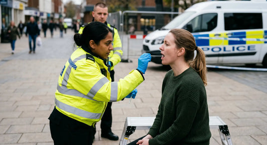 Police taking oral swab from woman for drug test
