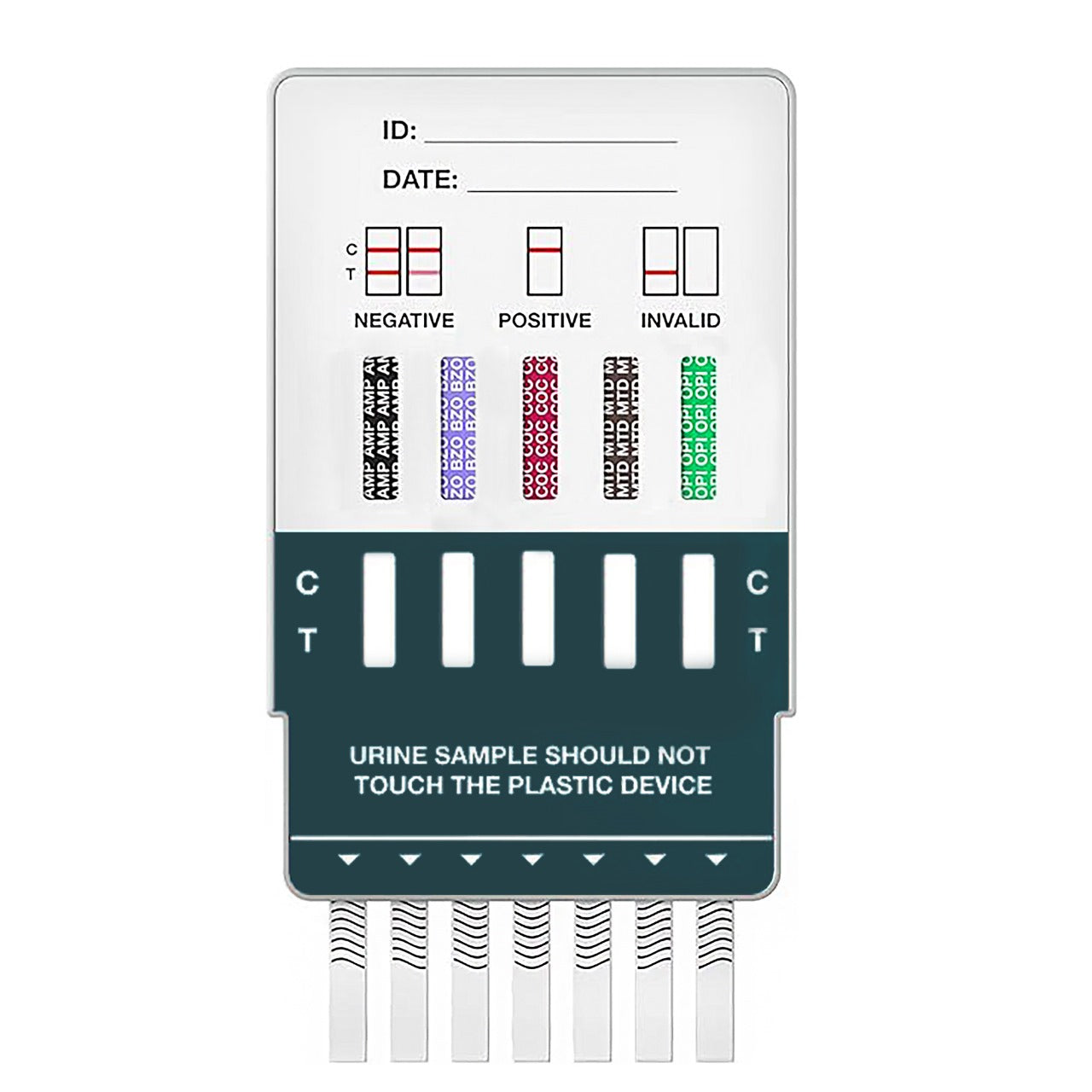 Rapid Urine Drug Test Kit for 5 Common Drugs by Rezure Health Cassette Front - Amphetamines, Benzodiazepines, Cocaine, Methadone and Opiates
