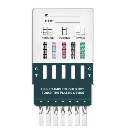Rapid Urine Drug Test Kit for 5 Common Drugs by Rezure Health Cassette Front - Amphetamines, Benzodiazepines, Cocaine, Methadone and Opiates
